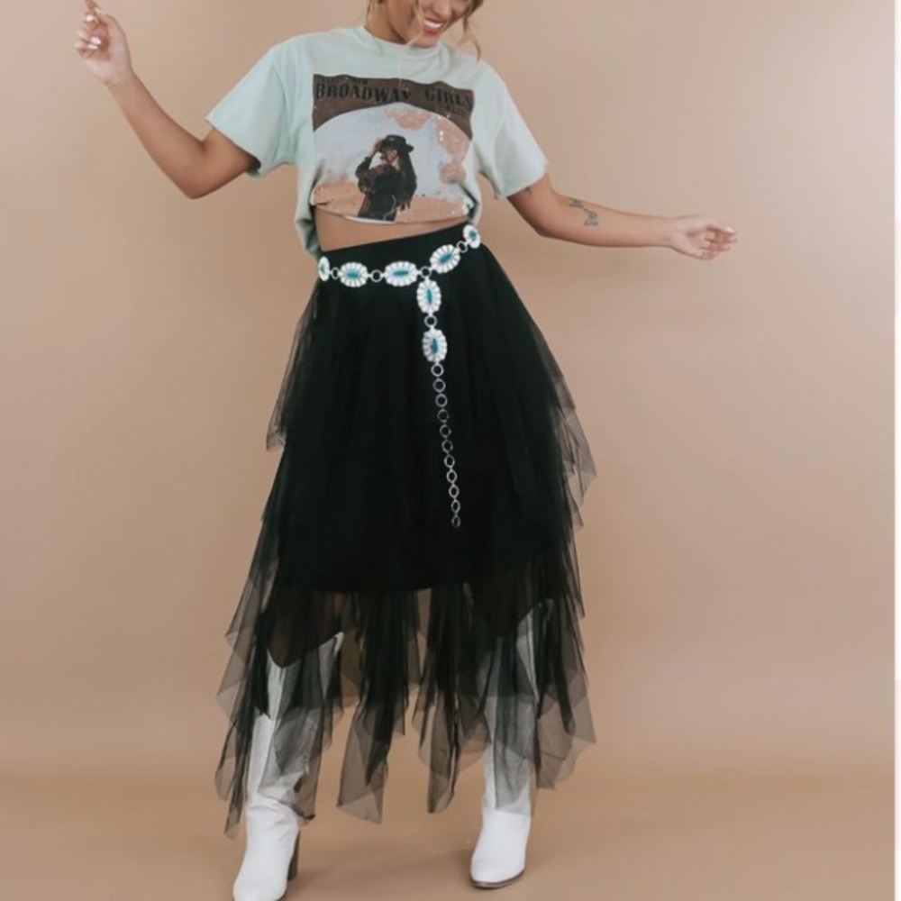New Black Midi Rockabilly Tiered Tutu Skirt